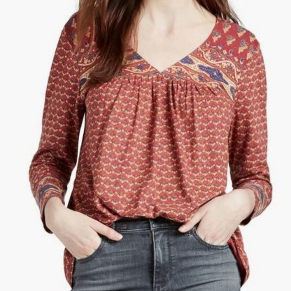 Lucky Brand Tops - Lucky Brand Mixed Print Boho Double V Top